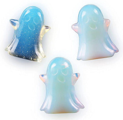 Artistone 1.7" Opalite Ghost Crystal Figurines Decor Statue Hand-Carved Polished Gemstone Ghost Sculpture Reiki Healing Stones for Halloween Carnival Party Decoration(Gift Box)