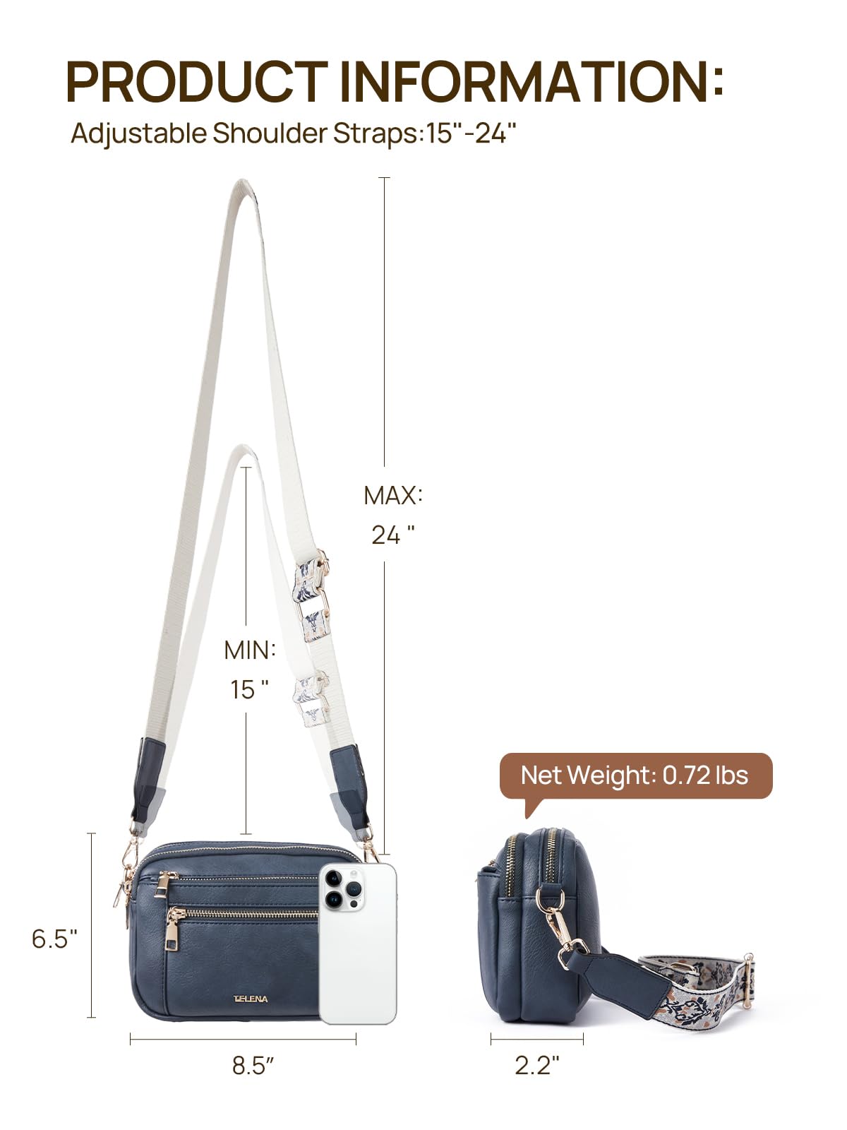 Telena Small Crossbody Bags For Women Vegan Leather Crossbody Purse With Adjustable Wide Strap For Daily Life