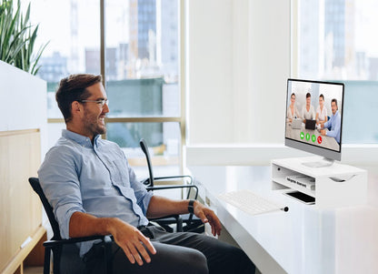Mountory Monitor Stand Riser for Desk, 2 Tiers Laptop Computer Riser for PC Screen, iMac, Desktop Wooden Screen Monitor Stand with Storage Organizer for Home Office, White