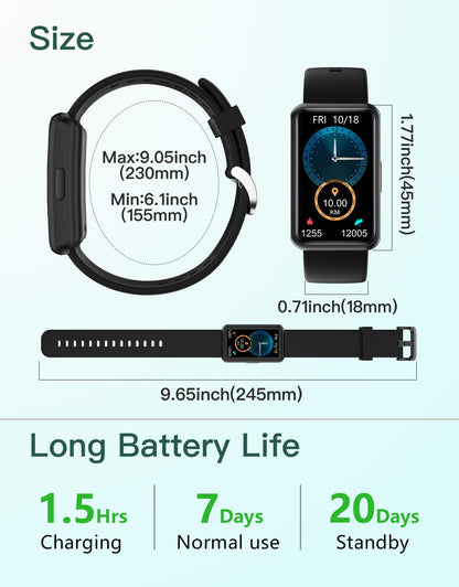 HUAKUA Fitness Tracker No Bluetooth No APP No Phone Needed, Fitness Watch for Men Women Parents IP68 Waterproof with Full Touch Screen Steps Calories Counter Sleep Tracker Alarm Clocks (Black)