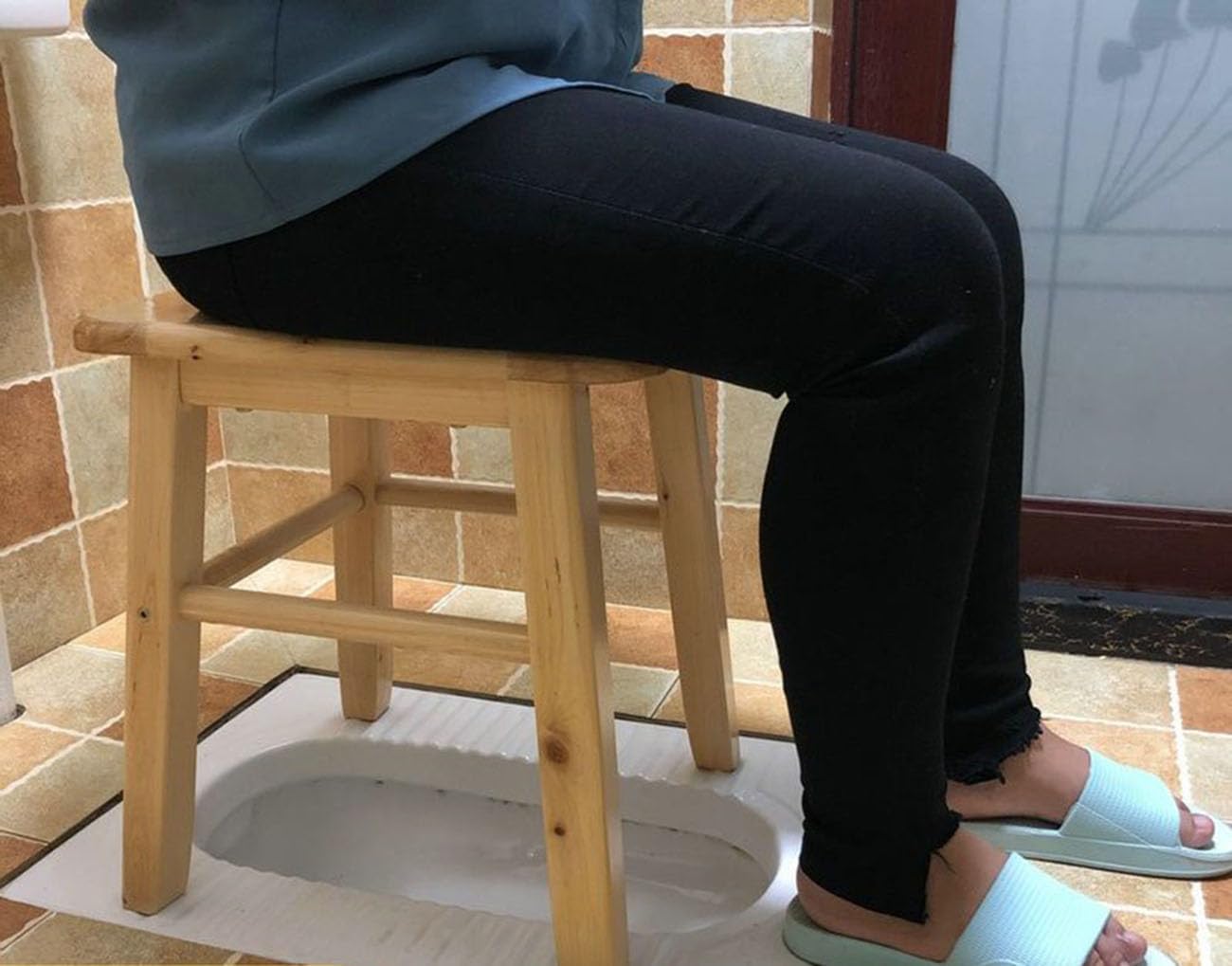 MOGUOBIN Wooden Steam Seat with Four Legs,Yoni Steam Chair,Yoni Steam Pot,Three-Dimensional Toilet,Heavy Bathroom Anti-Skid Shower Stool,Steaming Chair V Steam at Home Attachment 15.7" H (No Steamer)