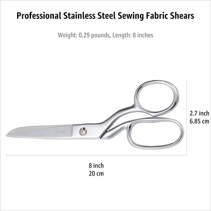 BoFuYuan Professional Stainless Steel Fabric Scissors, 8-Inch Heavy Duty MultiPurpose Tailor Sewing Scissors for Fabric Cutting, Leather, Craft, Sharp Precision Shears Blades, Ergonomic Comfort Grip