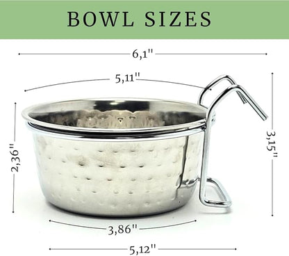 Stainless Steel Coop Cup with Hanger, None Spill Crate Water Bowl, Food Dish for Cage, Rabbit, Cats, Birds, Chicken, Reptiles. (20)