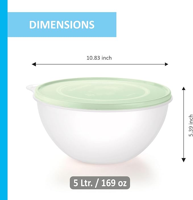SIGNORA WARE Large Food Storage Containers with Lids Set of 2 – Durable Food Containers with Lids Airtight – Food Grade Non-BPA Plastic Salad Bowl with Lid Leftover Containers – Nestable Design