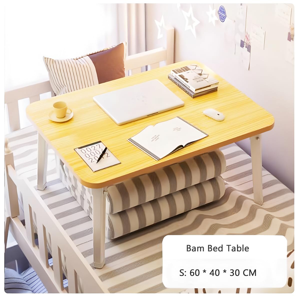LKBBC Foldable Laptop Desk for Bed, Bed Laptop Table, Foldable Portable Lap Bed Tray, 23.6 Inch Floor Table for Drawing, Reading and Writing, Bamboo