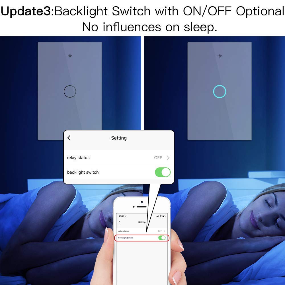 MoesGo WiFi Smart Wall Light Switch,Glass Panel, Multi-Control(3 Way), 2.4GHz Wi-Fi Touch Switches, Neutral Wire Required, Remote Control Smart Life/Tuya App, Work with Alexa, Google Home White 1 Gang
