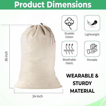 Large Cotton Laundry Bag, Heavy Duty Large Laundry Bags 24 x 36 inch Drawstring