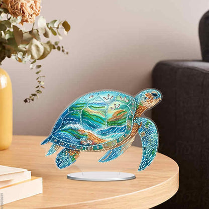 C'eitura 5D DIY Diamond Art Sea Turtle Tabletop Decor - Double-Sided Crystal Rhinestone Desktop Ornament for Home Office, Marine Life Craft Gift for Adults