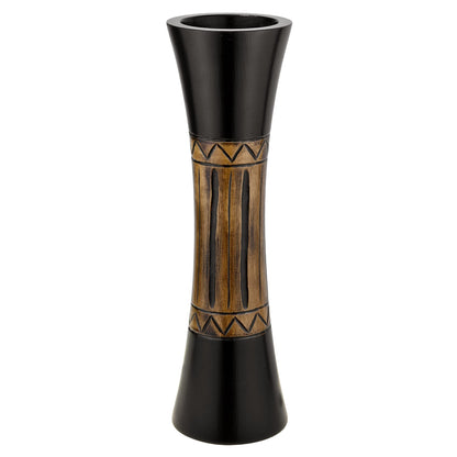 AeraVida Tribal Bali-Inspired Hand-Carved Wood Table Vase with Natural Brown Stain | Boho Chic Home Decor Accent | Trendy Rustic Wooden Vase for Living Room or Office