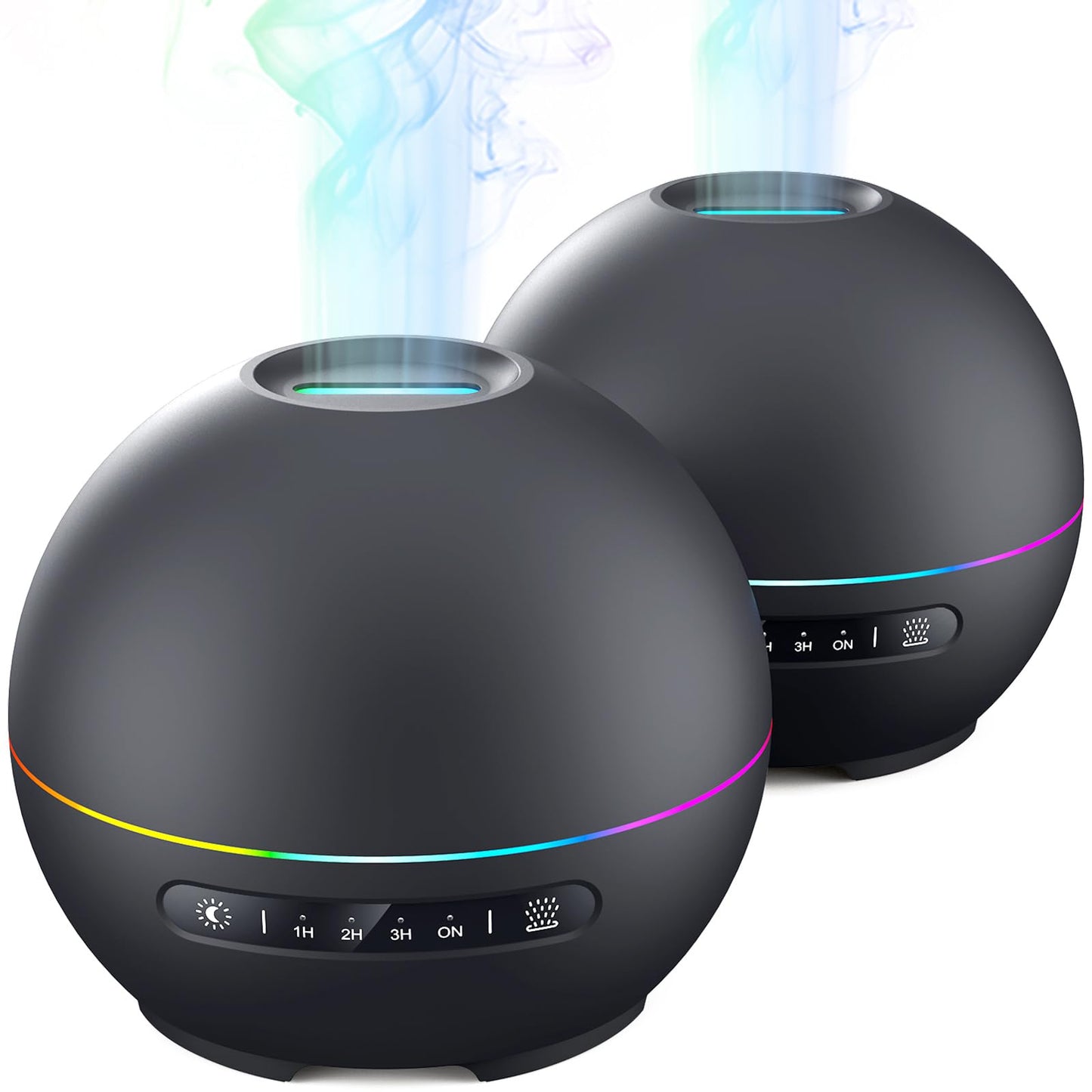 2 Pack Essential Oil Diffuser for Home - 200ml Ultrasonic Aromatherapy Diffuser with 4 Timers & 7 Colors Night Lights, 20dB Quiet Working for 10 Hours (Black+Black)