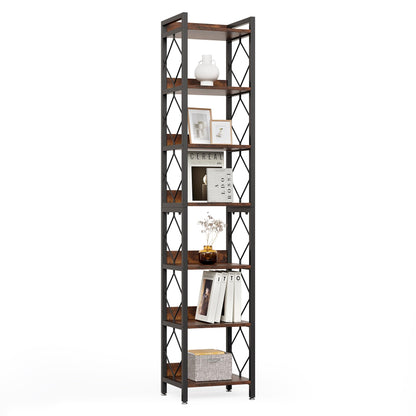 LITTLE TREE Corner Book Shelf, 78.7" Tall Narrow Bookcase, 7-Tier Skinny Wooden Display Shelves with Sturdy Metal Frame for Living Room, Modern Slim Standing Bookshelves for Office Shelf, Small Spaces