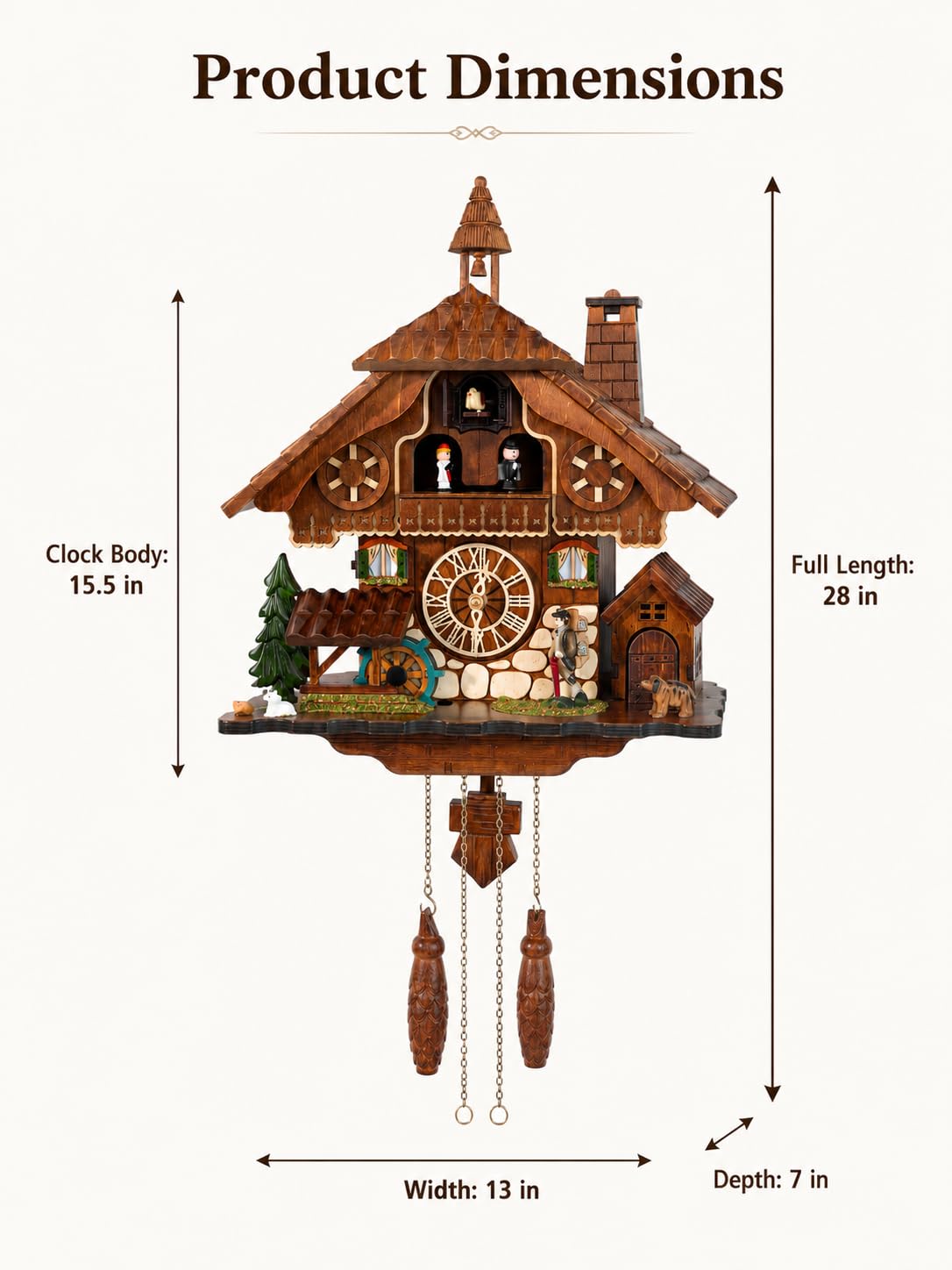 Cuckoopro Cuckoo Clock, Black Forest Style Wooden Pendulum Quartz Wall Clock, Volume Control, Night Silent, Gift Package, Professional Service