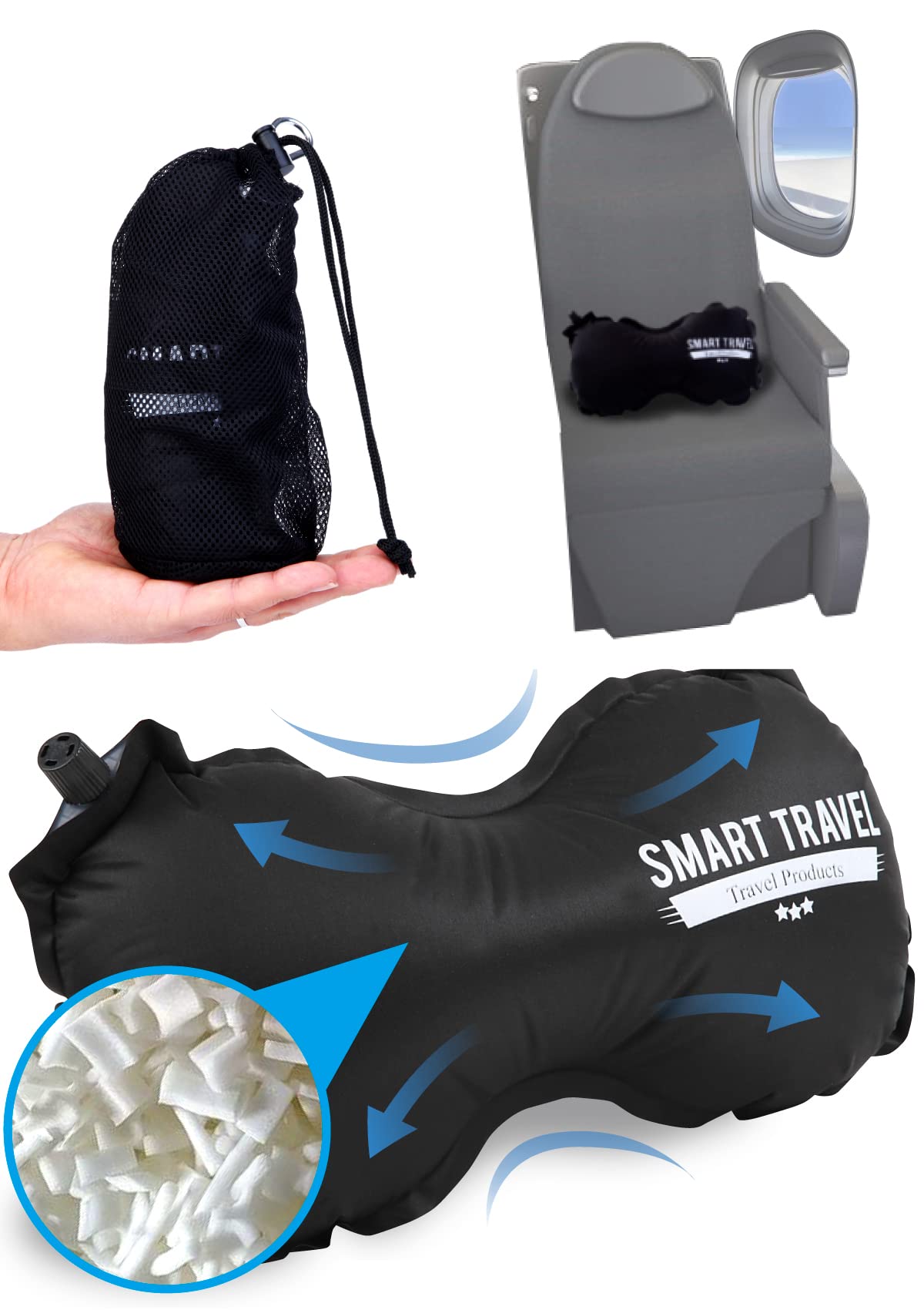 SmartTravel Travel Products Lumbar Pillow Inflatable Lumbar Support Pillow Travel Pillows for Airplane Long Flight Essential for Women Men Kids