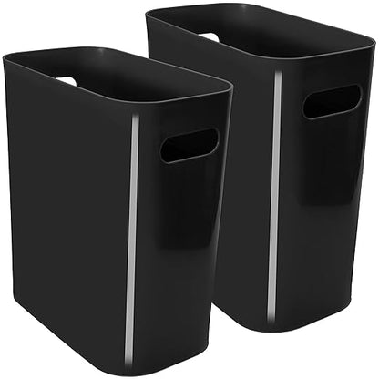 Youngever 2 Pack 3 Gallon Slim Trash Can, Plastic Garbage Container Bin, Trash Bin with Handles for Home Office, Living Room, Study Room, Kitchen, Bathroom (Black)