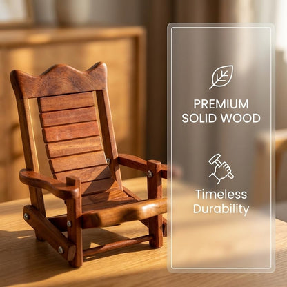 NIYOEHH Miniature Wooden Chair Phone Stand, Foldable Desktop Holder, Creative Universal Cell Phone Support, Wood Material