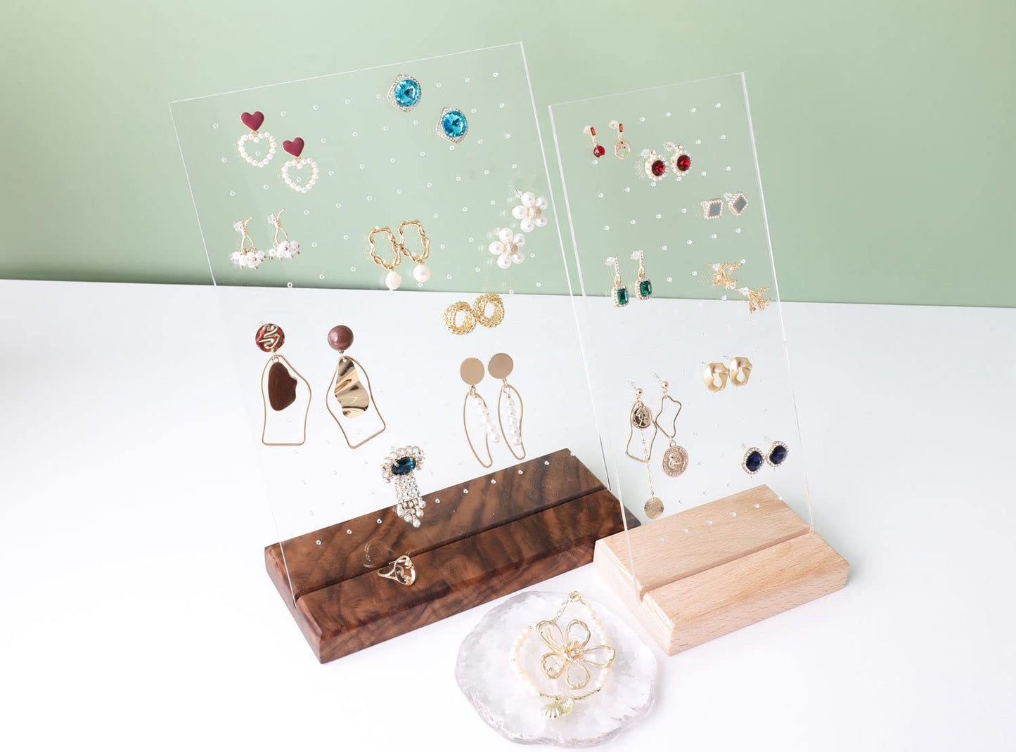 GemeShou Beech earring display for selling jewelry, wooden earring holder for studs display, small jewelry studs display board for show【Wood stand with acrylic board-Beech】