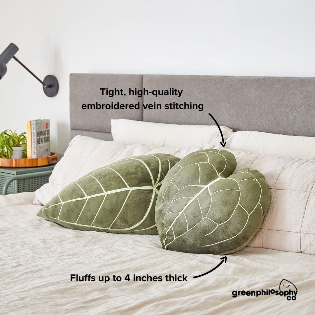 Green Philosophy Co. Monstera Leaf Pillow - Mossy Earth - Large Soft Plant-Shaped Plush Cushion for Couch, Bed, or Reading Nook - Cute & Unique Nature-Inspired Decor Super Soft & Cuddly Throw Pillow