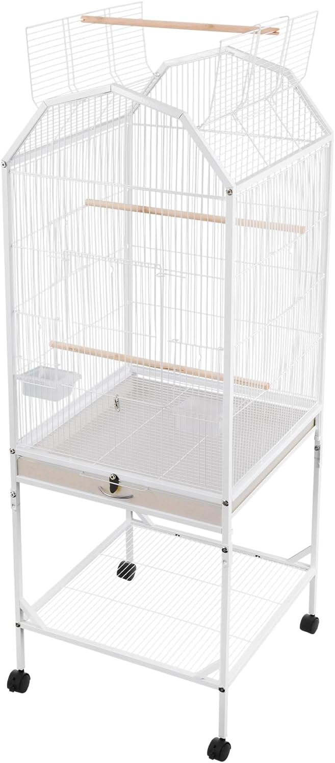 Birdcage Open Top 54 Inch Birdcages with Pull-Out Tray, Rolling Bird Cages with Wheels for Parakeets, Parrot, Cockatiel, Pigeon, Finch Cage(White)