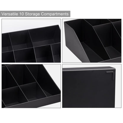 SZQINJI Coffee Condiment Organizer Holder 10-Compartment Break Room Coffee Condiment Caddy Cup Storage Holder Black