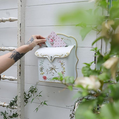 Wall Mount Mailboxes for Outside Vintage Mail Boxes for House Outside Metal Door Mailbox Drop Box Antique Style Nostalgic Charm Home Decorative, White