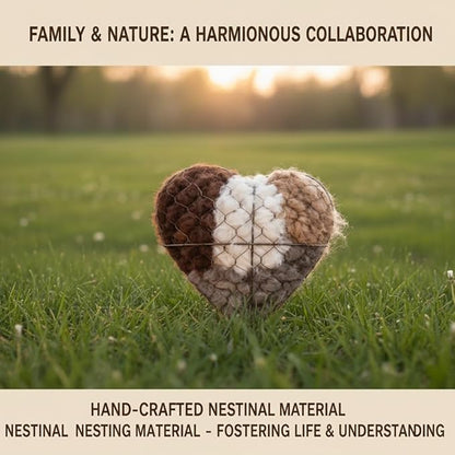Handmade Fiber Bird Nesting Heart, Refillable Birds Haven 1 Heart Shape Hummingbird Nesting and 2 Bags of Nest Materials, Winter Fowl Gifts Animal Hummingbirds Lovers Home Garden Yard(1Set)