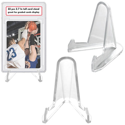 LRANFOW Thickened Acrylic Card Stands Mini Easel Holder, Sports Card Stands, Trading Graded Card Stand for Displaying Pocket Graded Card Challenge Medals Casino Chips, 22 Pack 2.7 Inch Tall Clear
