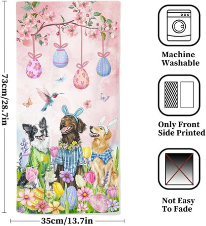 Easter Dog Hand Towels, 28.7X 13.7 Inch Tulip Floral Spring Towels Soft