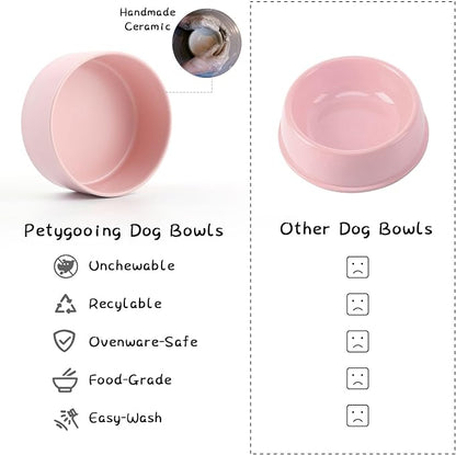 Petygooing PinkElevated/Raised Ceramic Dog Bowl for Small Breeds, Dog Food Water Dish with Stand,Pet Feeding Bowl with Anti Slip Rubber for Cats and Small Dogs Puppy 13.5 OZ (5.1In / 1.7 Cups)