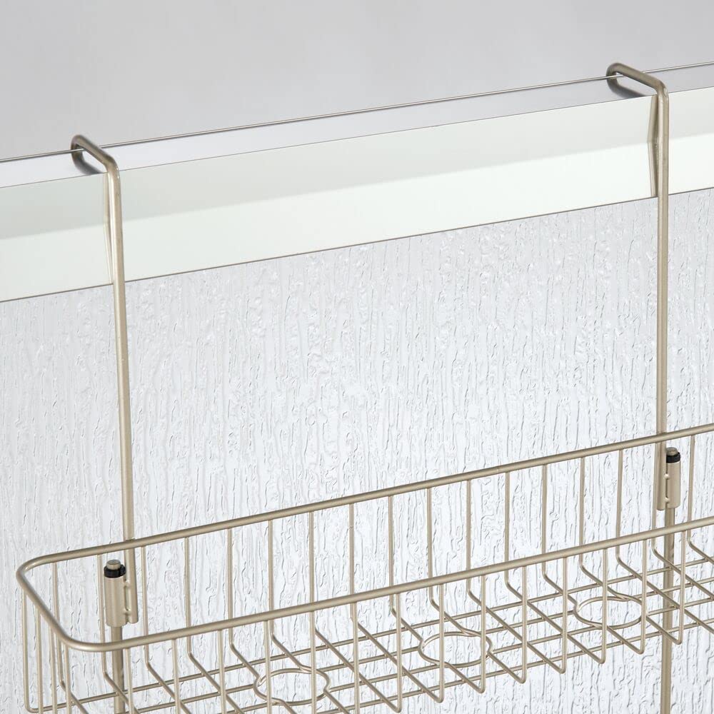 mDesign Extra Wide Metal Wire Over The Bathroom Shower Door Caddy, Hanging Storage Organizer Center with Built-in Hooks and Baskets on 2 Levels for Shampoo, Body Wash, Loofahs - Satin