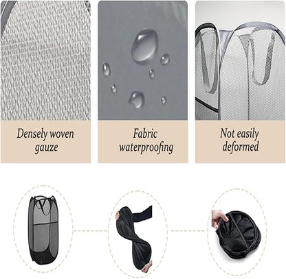 The upgraded pop-up laundry basket features a breathable side pocket mesh design
