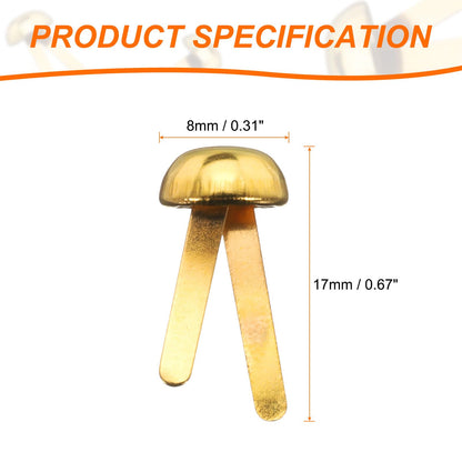 HARFINGTON 500pcs Brads Paper Fasteners, 8mm x 17mm Metal Paper Crafts Brads, Small Round Brass Split Pins for Children Crafting Decorative Scrapbooking DIY, Gold