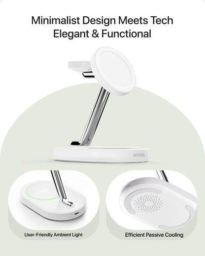 Intoval Fast Charging Station for Magsafe Apple Devices, Wireless Charger for MagSafe iPhones, 3 in 1 Magnetic Charger Stand for iPhone16/15/14/13, Apple Watch & AirPods