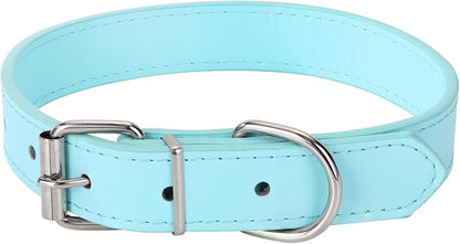 Light Blue Soft Leather Dog Collar for Small,Medium, Large Dog, Comfortable and Adjustable(Wide: 0.95'' for Dog's Neck: 13''~18'', Light Blue, L)