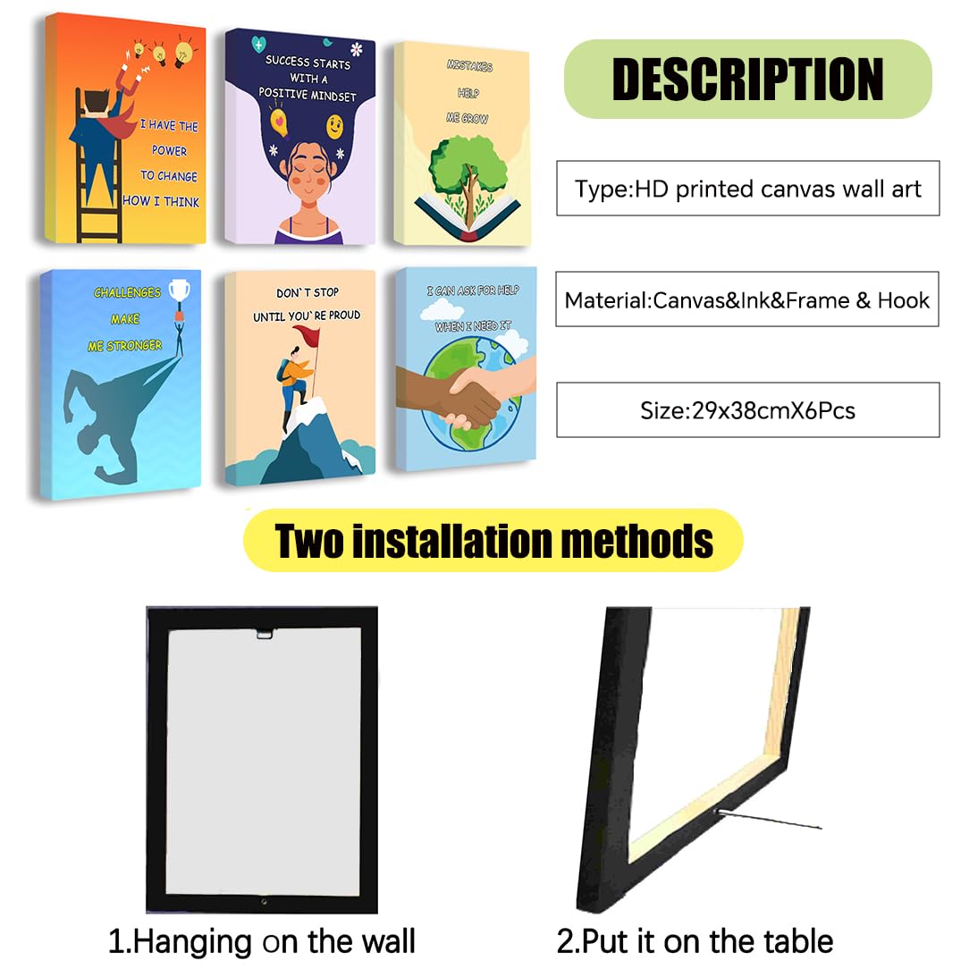 KDMAZH Inspirational & Motivational Classroom Canvas Wall Art Decoration, High School & Elementary Decor, Diversity Decorations, 6-pack(29 x 38 cm) frame