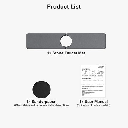 20" x 4" Stone Faucet Mat for Kitchen Sink, Quick Drying Diatomite Sink Tray