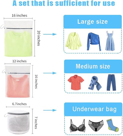 3Pcs Mesh Laundry Bags for Washing Delicates,