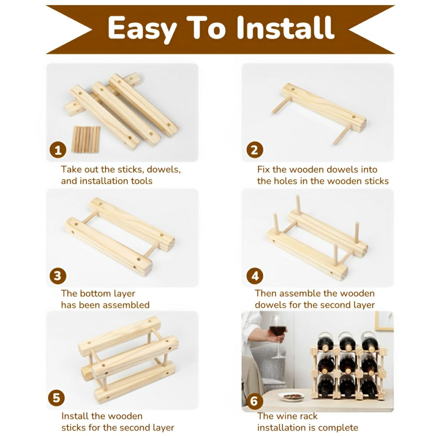 Spalivivre 12-Bottle Wooden Wine Rack, Stackable Modular Wine Rack, DIY Assembly Wine Storage Rack, Wine Bottle Holder for Inside Cabinet and Countertop