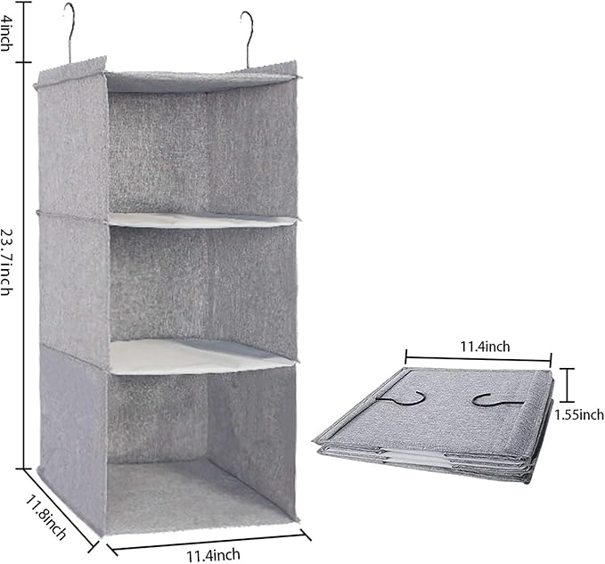 Hanging Closet Organizer, Easy Mount Collapsible 3-Shelf Camper Closet Wardrobe