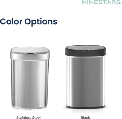 Ninestars DZT-50-49 Automatic Touchless Motion Sensor Oval Trash Can with Black Top, 13 gallon/50 L, Stainless Steel