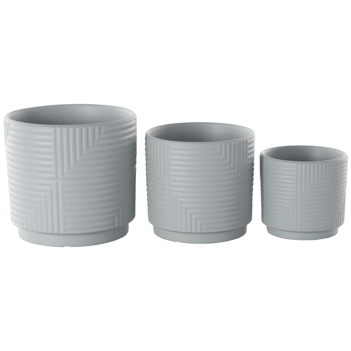Deco 79 Ceramic Indoor Outdoor Planter Small Planter Pot with Layered Square Shaped Grooves, Set of 3 Planters 7", 6", 4"H, Gray