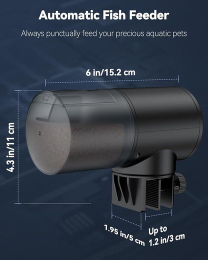 Pawfly Automatic Fish Feeder for Aquarium USB Rechargeable Vacation Timer for Fish Tank 200 ml Adjustable Auto Fishes Food Dispenser for Pellets Granules & Strips