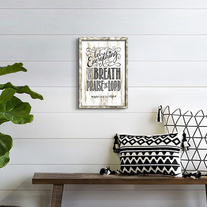 Inspirational Bible Verses Wall Art: Wooden Christian Signs Framed Print Decor Religious Scripture Artwork Psalm 150-6 Lord Quotes Picture for Bedroom Living Room Home
