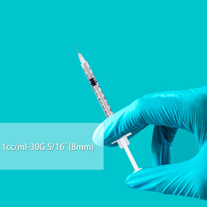 U-100 Syringes with Needle - 30G 5/16" (8mm) 1ml/cc Disposable Syringe, Individual Wrapped, 30PACK