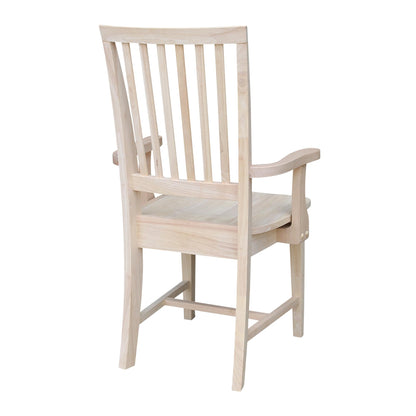 International Concepts Mission Side Chair with Arms, Solid Parawood, Unfinished