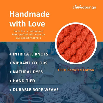 Carrot Dog Toy 5.5 Inch Handmade Eco Cotton Rope Dog Toy Carrot Chew Toy for Dogs - Made with Natural, Non-Toxic Dyes - Carrot Toy Great for Puppy Teething Toys and Cats (Orange) 2PK