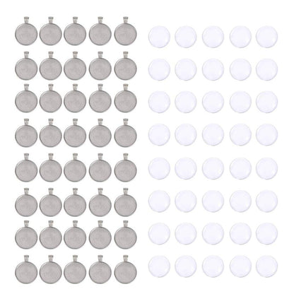 OBSEDE 80 Pcs 25 mm Stainless Steel Round Blank Bezel Set, Including 40 Pendant Trays 40 Glass Cabochon Trays Pendant Blanks for Jewelry Making DIY Findings