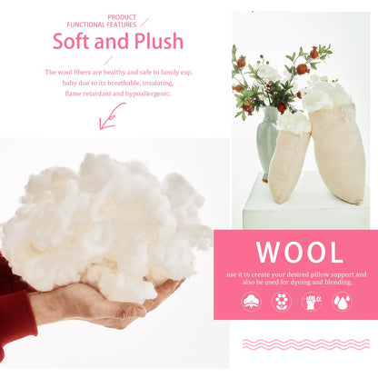 Piqoeei Lambs Wool Stuffing Super Clean Fine Wool for Felting Filler Roving Mercerized Wool for Crafts Needle Cushions Pillow Knitted Stuffed Toys Animals Blending and Dryer Balls, Natural White