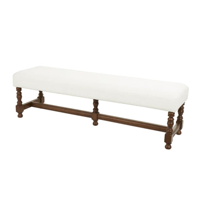 Deco 79 Fabric Home Bench Entryway Bench with Brown Traditional Wood Turned Legs, Bedroom Bench 59" x 16" x 17", Cream