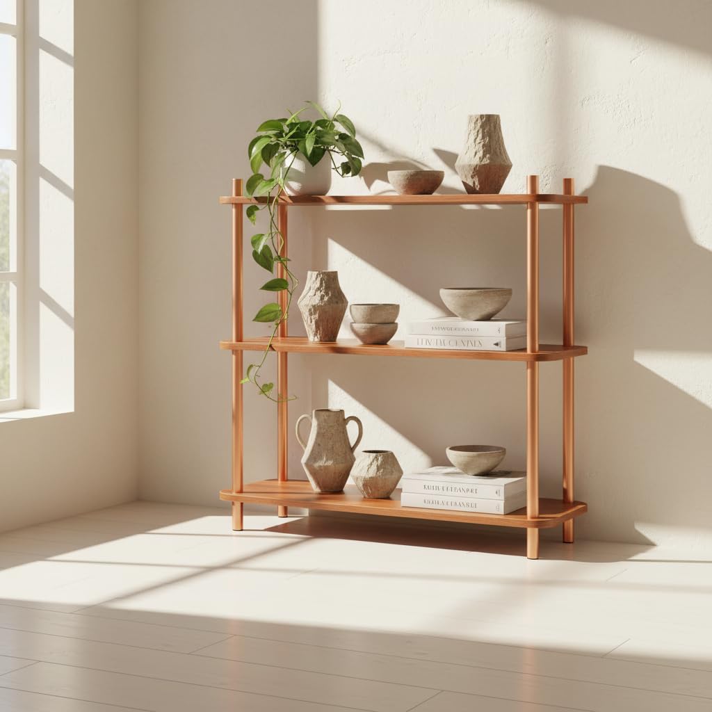 ALPOME 3 Tier Wooden Bookshelf, 31.5 Inch Modern Small Shelf Organizer, Sturdy Bookcase with 1" Thick Pillars for Home Office, Living Room, Easy No-Tool Assembly, Natural Wood Color
