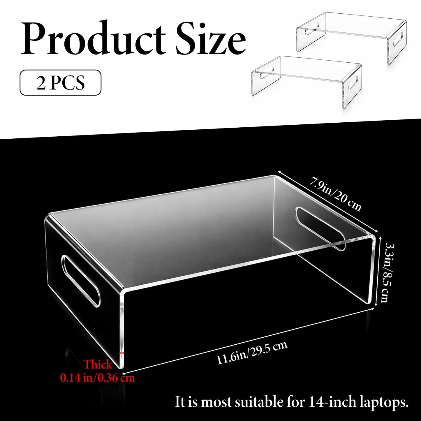 Oqqlin 2 Pcs Acrylic Monitor Stand, Clear Laptop Stand with Handle Monitor Riser Desk Accessories for Office, School, Home